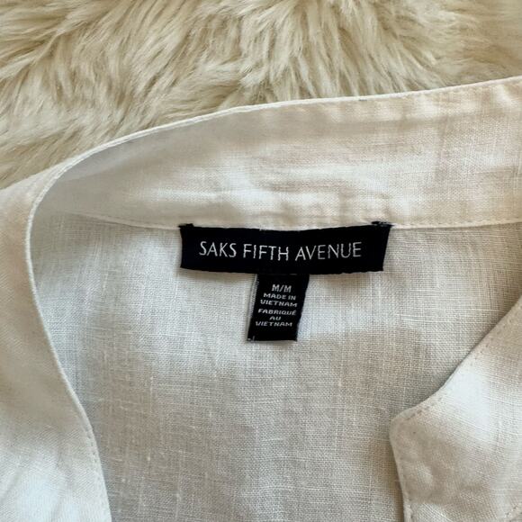 Saks Fifth Avenue White Linen V Neck Boxy Tunic Blouse Medium - Picture 4 of 10
